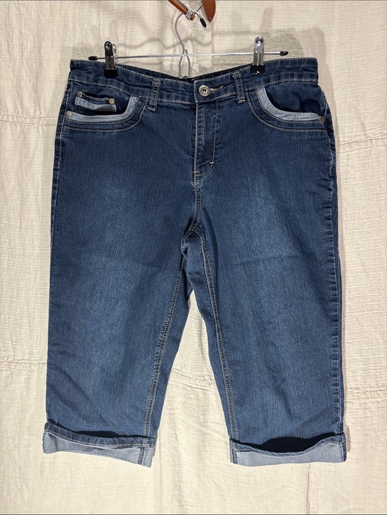 Christopher & Banks Denim - Christopher & Banks Cuffed Denim Capri Jeans Size 12 Dark Wash Stretch